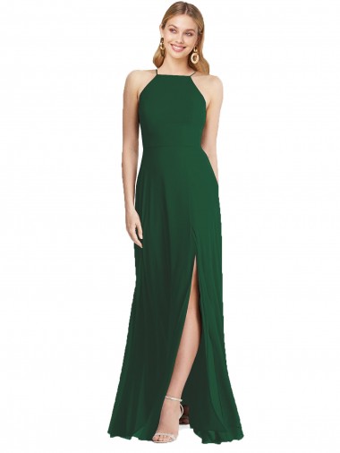 Fábrica de Chiffon Alças finas Comprimento Chão Sem Mangas Verde Escuro Vestidos de Madrinha