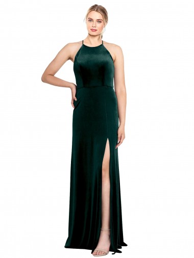 Fábrica de Buraco da fechadura Veludo Elástico Alças finas Comprimento Chão Sem Mangas Vestidos de Madrinha / Vestidos de Festa