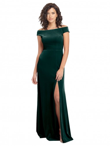 Fábrica de Veludo Elástico Decote Quadrado Comprimento Chão Mangas Curtas Vestidos de Madrinha / Vestidos de Noite / Vestidos de Festa