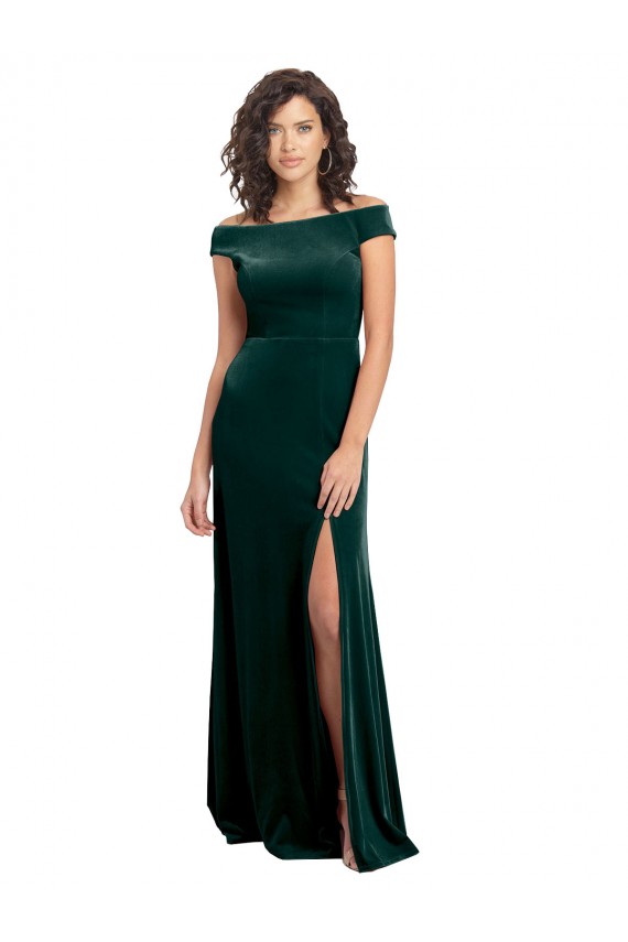 Fábrica de Veludo Elástico Decote Quadrado Comprimento Chão Mangas Curtas Vestidos de Madrinha / Vestidos de Noite / Vestidos de Festa