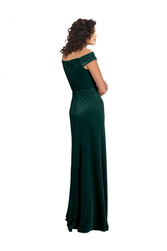 Fábrica de Veludo Elástico Decote Quadrado Comprimento Chão Mangas Curtas Vestidos de Madrinha / Vestidos de Noite / Vestidos de Festa