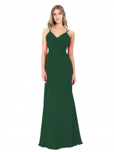 Fábrica de Chiffon Decote V Comprimento Chão Sem Mangas Verde Escuro Vestidos de Madrinha