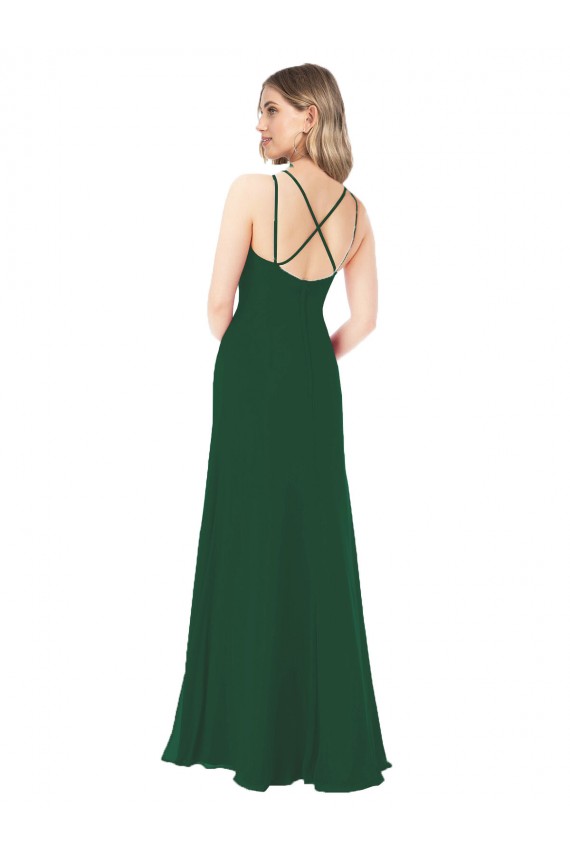 Fábrica de Chiffon Decote V Comprimento Chão Sem Mangas Verde Escuro Vestidos de Madrinha
