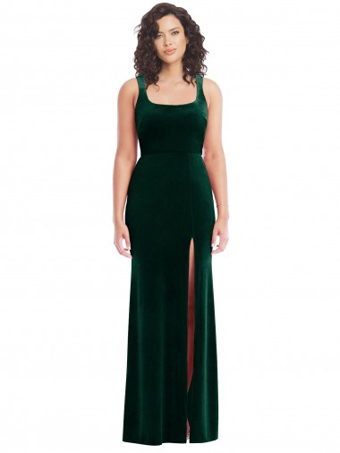 Fábrica de Veludo Elástico Decote Quadrado Comprimento Chão Sem Mangas Vestidos de Madrinha / Vestidos de Festa