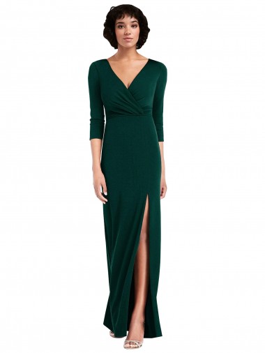 Fábrica de Costas em V Spandex Decote V Comprimento Chão Mangas 3/4 Vestidos de Madrinha / Vestidos de Noite / Vestidos de Festa