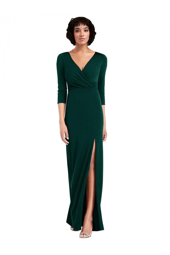 Fábrica de Costas em V Spandex Decote V Comprimento Chão Mangas 3/4 Vestidos de Madrinha / Vestidos de Noite / Vestidos de Festa