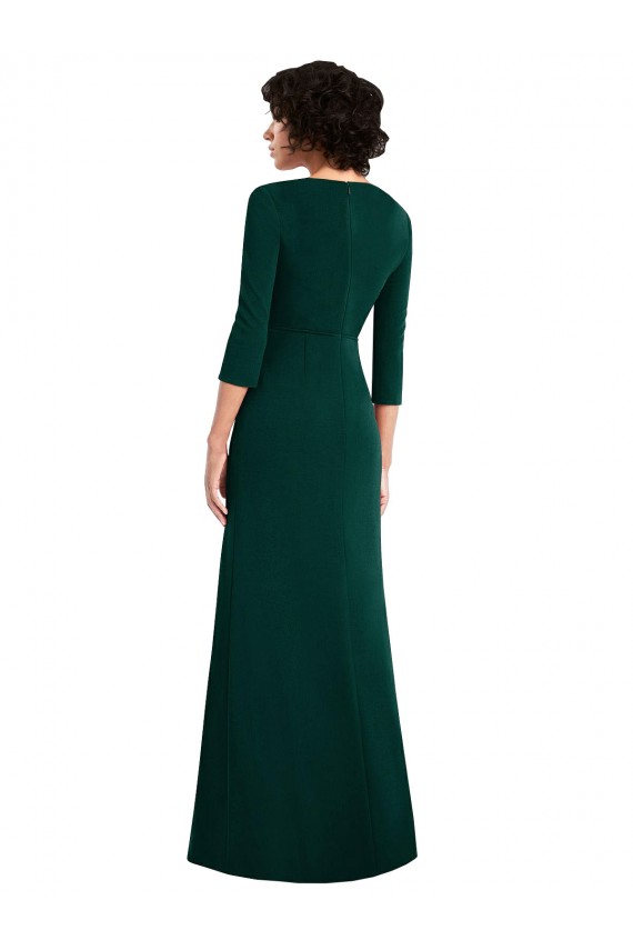 Fábrica de Costas em V Spandex Decote V Comprimento Chão Mangas 3/4 Vestidos de Madrinha / Vestidos de Noite / Vestidos de Festa