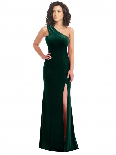 Fábrica de Veludo Elástico Um Ombro Comprimento Chão Sem Mangas Longo Vestidos de Madrinha / Vestidos de Festa