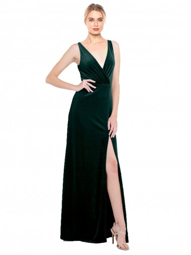 Fábrica de Costas em V Veludo Elástico Decote V Comprimento Chão Sem Mangas Linha A Vestidos de Madrinha / Vestidos de Noite / Vestidos de Festa