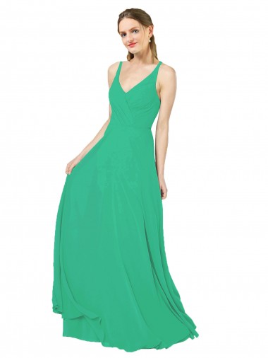 Fábrica de Criss Cruz Chiffon Decote V Comprimento Chão Sem Mangas Bainha Vestidos de Madrinha