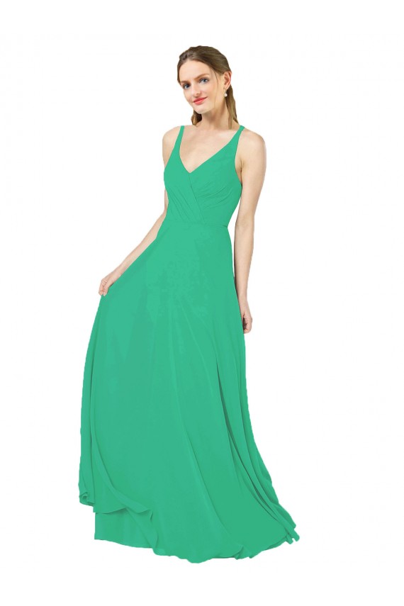Fábrica de Criss Cruz Chiffon Decote V Comprimento Chão Sem Mangas Bainha Vestidos de Madrinha