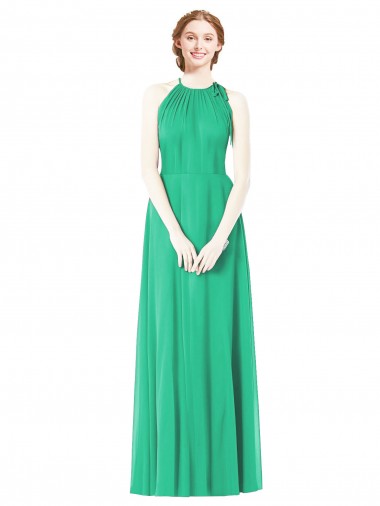 Fábrica de Chiffon Cabeçada Comprimento Chão Sem Mangas Linha A Longo Vestidos de Madrinha