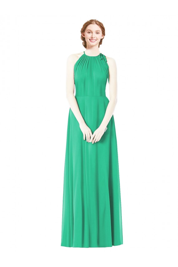 Fábrica de Chiffon Cabeçada Comprimento Chão Sem Mangas Linha A Longo Vestidos de Madrinha