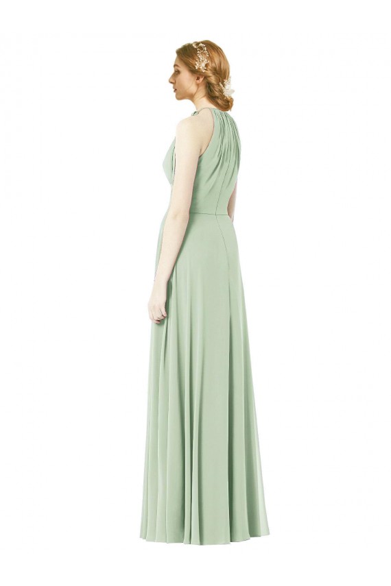 Fábrica de Chiffon Cabeçada Comprimento Chão Sem Mangas Linha A Longo Vestidos de Madrinha
