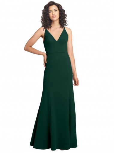 Fábrica de Costas em V Crepe Esticado Decote V Comprimento Chão Sem Mangas Longo Vestidos de Madrinha / Vestidos de Noite / Vestidos de Festa
