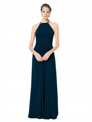 Fábrica de Chiffon Alças finas Comprimento Chão Sem Mangas Verde Meia-Noite Vestidos de Madrinha