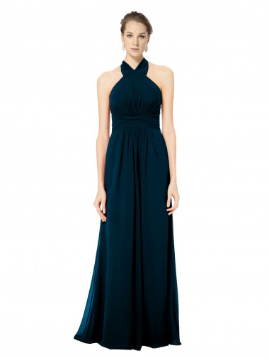 Fábrica de Twist Back Chiffon Cabeçada Comprimento Chão Sem Mangas Vestidos de Madrinha