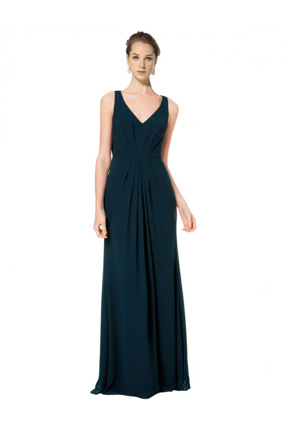 Fábrica de Chiffon Decote V Comprimento Chão Sem Mangas Verde Meia-Noite Vestidos de Madrinha