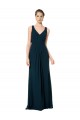 Fábrica de Chiffon Decote V Comprimento Chão Sem Mangas Verde Meia-Noite Vestidos de Madrinha