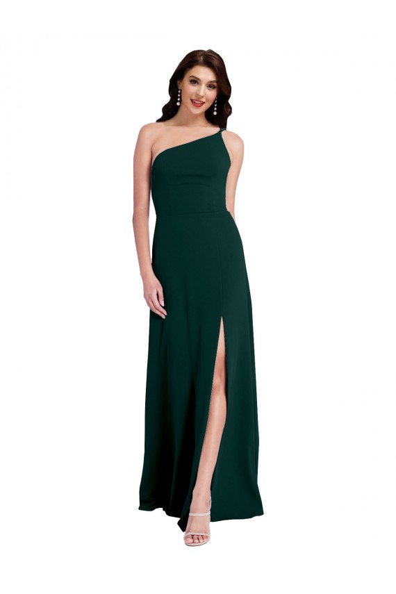 Fábrica de Abrir de volta Crepe Esticado Um Ombro Comprimento Chão Sem Mangas Vestidos de Madrinha / Vestidos de Noite / Vestidos de Festa