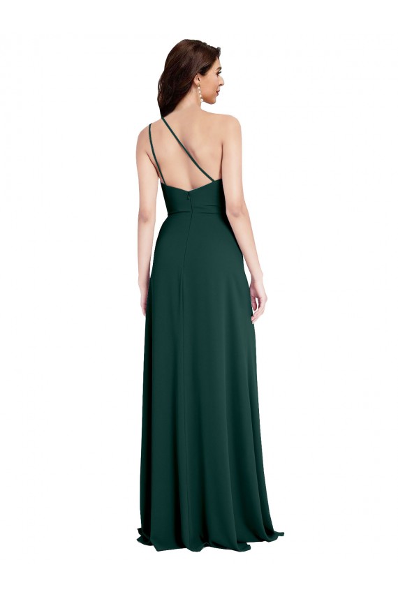 Fábrica de Abrir de volta Crepe Esticado Um Ombro Comprimento Chão Sem Mangas Vestidos de Madrinha / Vestidos de Noite / Vestidos de Festa