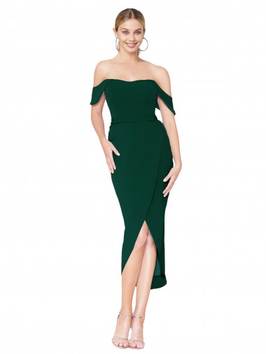 Fábrica de Crepe Esticado Fora do Ombro Comprimento Joelho Sem Mangas Vestidos de Madrinha / Vestidos de Noite / Vestidos de Festa