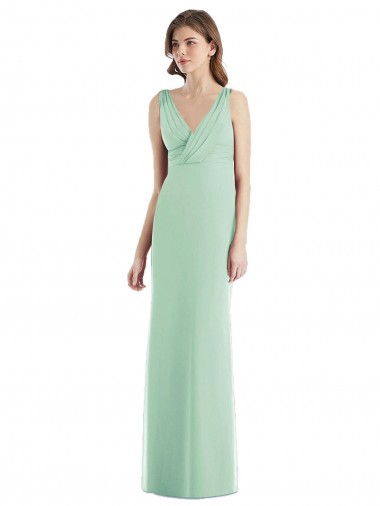 Fábrica de Abrir de volta Chiffon Decote V Comprimento Chão Sem Mangas Trombeta Vestidos de Madrinha
