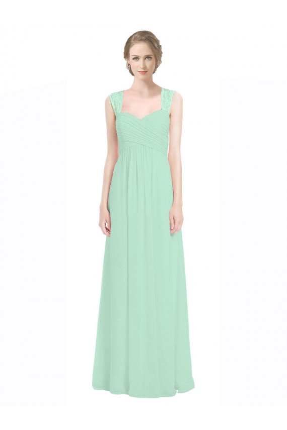 Fábrica de Buraco da fechadura Chiffon & Renda Amor Comprimento Chão Sem Mangas Linha A Vestidos de Madrinha