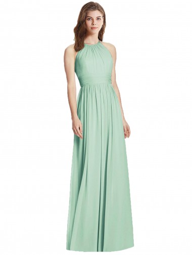 Fábrica de Abrir de volta Chiffon Cabeçada Comprimento Chão Sem Mangas Verde Menta Vestidos de Madrinha