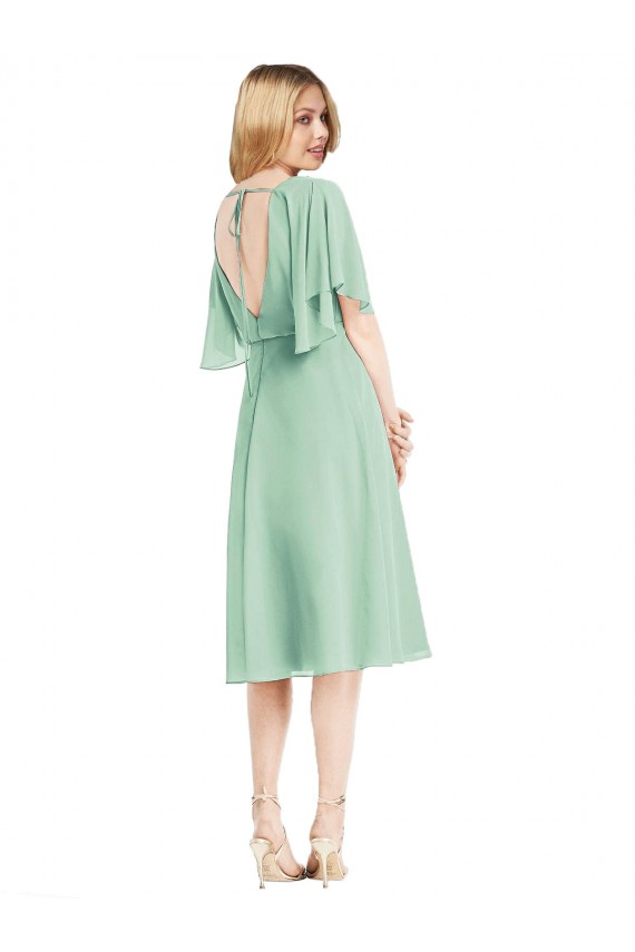 Fábrica de Amarrar para trás Chiffon Comprimento Joelho Mangas Esvoaçantes Vestidos de Madrinha