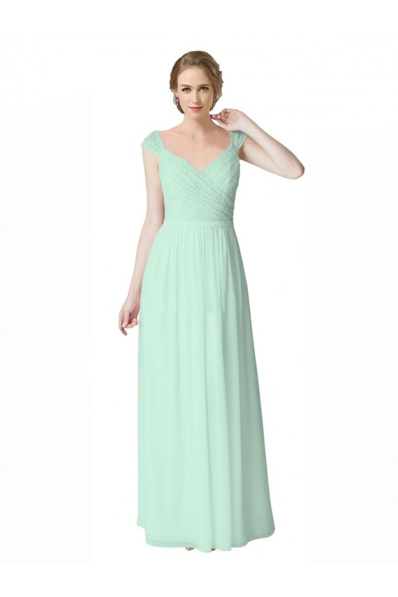 Fábrica de Costas em V Chiffon & Renda Decote V Comprimento Chão Mangas Curtas Longo Vestidos de Madrinha