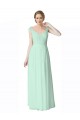 Fábrica de Costas em V Chiffon & Renda Decote V Comprimento Chão Mangas Curtas Longo Vestidos de Madrinha