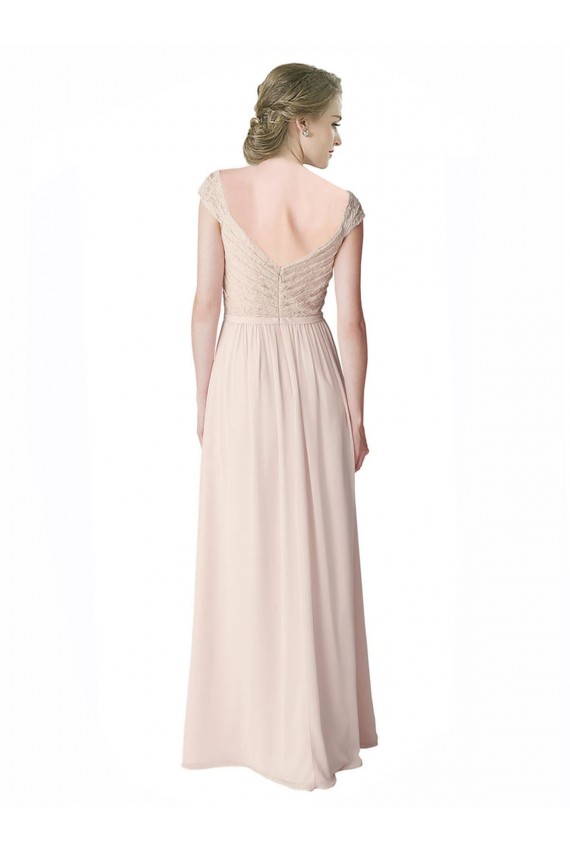Fábrica de Costas em V Chiffon & Renda Decote V Comprimento Chão Mangas Curtas Longo Vestidos de Madrinha