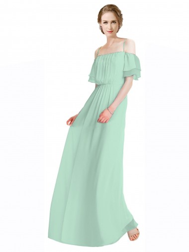 Fábrica de Chiffon Fora do Ombro Comprimento Chão Sem Mangas Verde Menta Vestidos de Madrinha