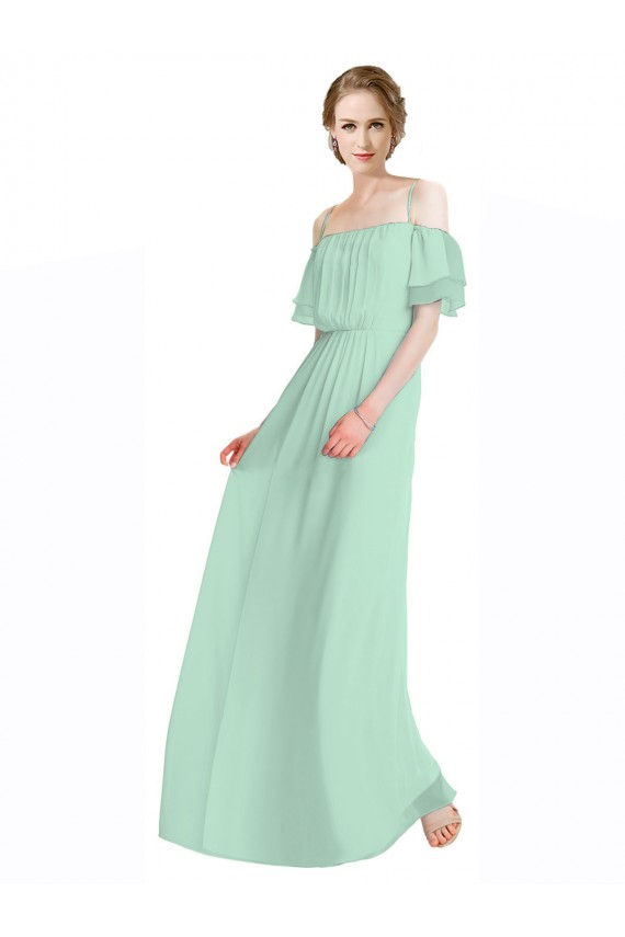 Fábrica de Chiffon Fora do Ombro Comprimento Chão Sem Mangas Verde Menta Vestidos de Madrinha