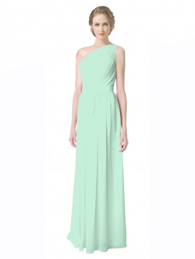 Fábrica de Chiffon Um Ombro Comprimento Chão Sem Mangas Longo Vestidos de Madrinha
