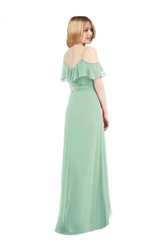 Fábrica de Chiffon Alças finas Comprimento Chão Ombro Frio Alto Baixo, Vestidos de Madrinha