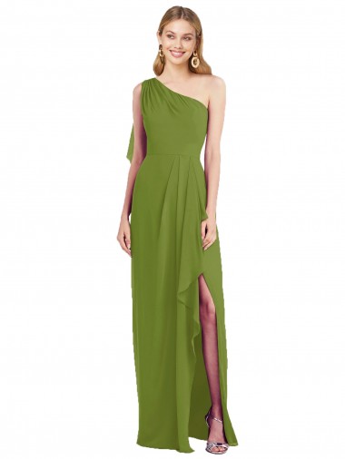 Fábrica de Chiffon Um Ombro Comprimento Chão Sem Mangas Trombeta Vestidos de Madrinha