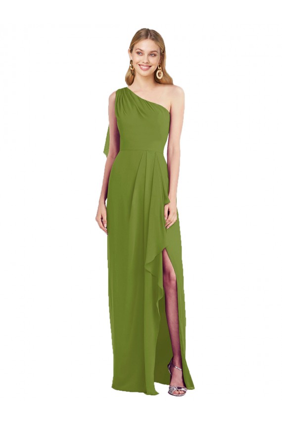 Fábrica de Chiffon Um Ombro Comprimento Chão Sem Mangas Trombeta Vestidos de Madrinha