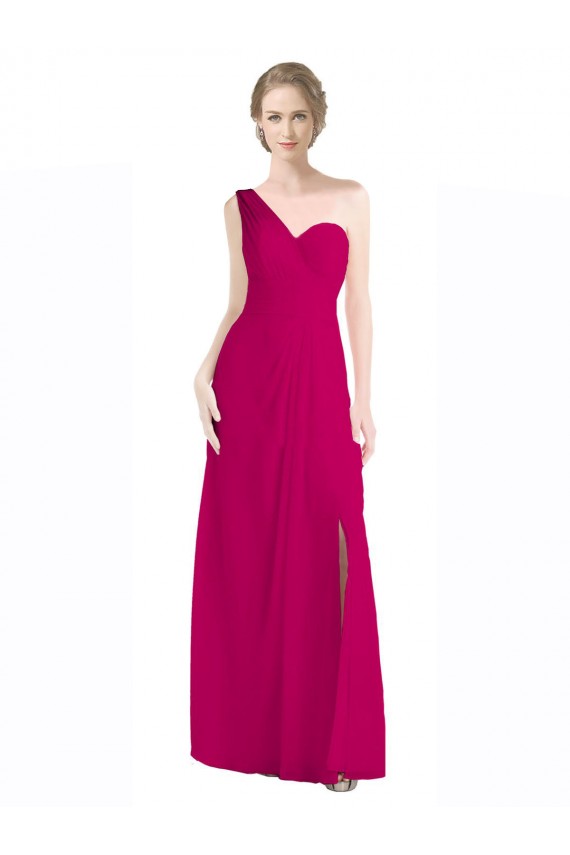 Fábrica de Chiffon Um Ombro Comprimento Chão Sem Mangas Linha A Longo Vestidos de Madrinha