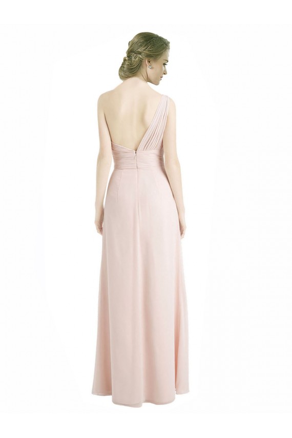 Fábrica de Chiffon Um Ombro Comprimento Chão Sem Mangas Linha A Longo Vestidos de Madrinha