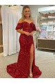 Fábrica de Lantejoulas Veludo Fora do Ombro Comboio Corte Mangas Curtas Vestidos de Festa