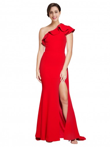 Fábrica de Crepe Esticado Um Ombro Comboio Varredela Sem Mangas Vestido de Madrinha / Vestido de Festa
