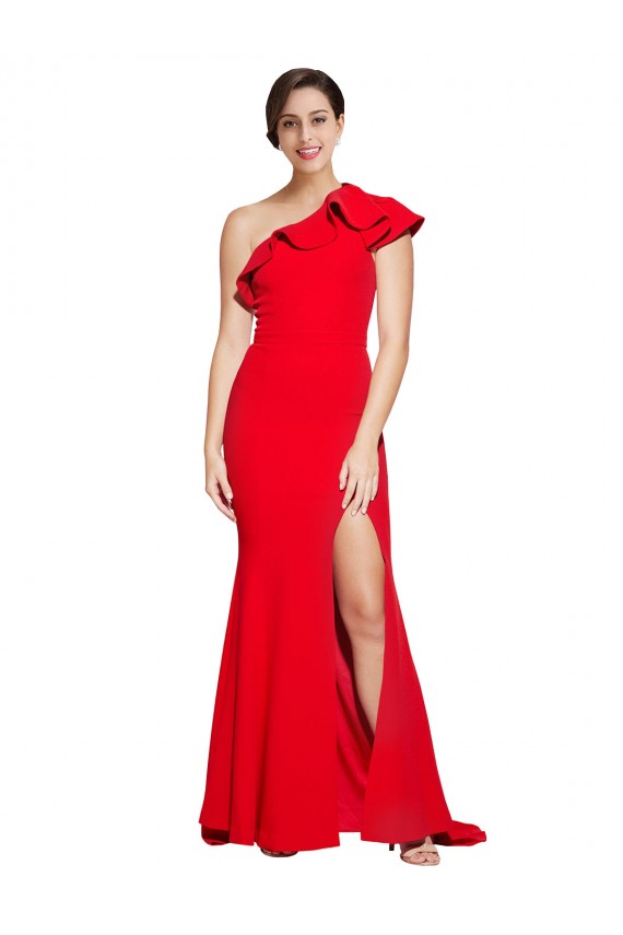 Fábrica de Crepe Esticado Um Ombro Comboio Varredela Sem Mangas Vestido de Madrinha / Vestido de Festa