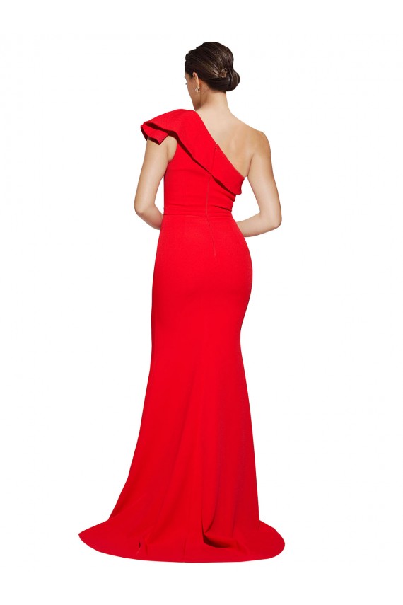 Fábrica de Crepe Esticado Um Ombro Comboio Varredela Sem Mangas Vestido de Madrinha / Vestido de Festa