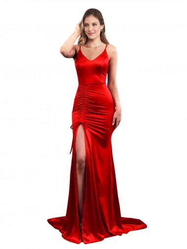 Fábrica de Lombar Cetim Elástico Amor Comprimento Chão Sem Mangas Vestidos de Madrinha / Vestidos de Baile / Vestidos de Festa
