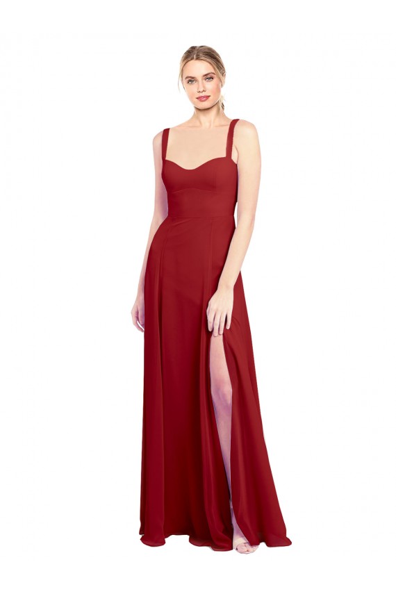 Fábrica de Chiffon Amor Comprimento Chão Sem Mangas Vermelho Vestidos de Madrinha