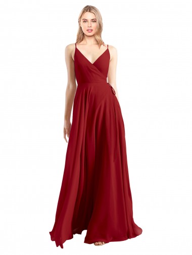 Fábrica de Costas em V Chiffon Alças finas Comprimento Chão Sem Mangas Longo Vestidos de Madrinha