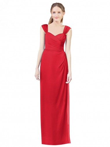 Fábrica de Chiffon Amor Comprimento Chão Mangas Curtas Vestidos de Madrinha