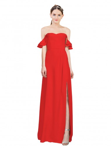 Fábrica de Crepe Esticado Fora do Ombro Comprimento Chão Sem Mangas Vestidos de Madrinha / Vestidos de Noite